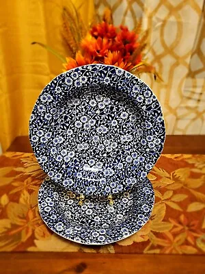 Blue CALICO BURLEIGH IRONSTONE STAFFORDSHIRE ENGLAND 10 Salad/soup Bowl (2) • $35