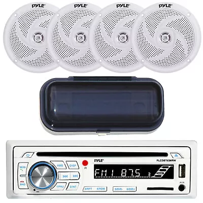 Pyle CD Player Marine MP3 AM/FM Radio Receiver With Cover 4x 4  White Speakers • $121.49