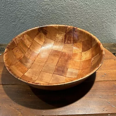 Vintage 1970’s Woven Wooden Bamboo 14” Diameter Serving Salad Bowl • $20.73