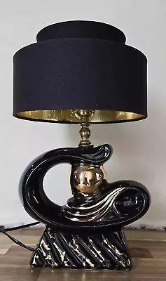 Rare Vintage Mid-century Atomic Art Deco Black And Gold Ceramic Lamp • $99