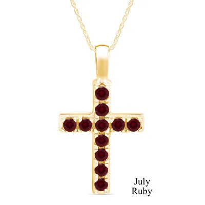 $48.74 • Buy 1.75 Cttw Cross Pendant Necklace Birthstone Ruby 14K Yellow Gold Plated Silver