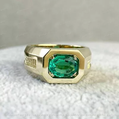 2CtOval Lab-Created Emerald Solitaire Men's Engagement Ring 14K Yellow Gold Over • $139.49