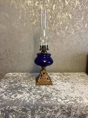 Vintage Blue Glass Oil Lamp - 48 Cm • £69.95