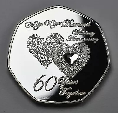 £8.99 • Buy 60th DIAMOND WEDDING ANNIVERSARY Silver Gemstone Commemorative. Gift/Present 60