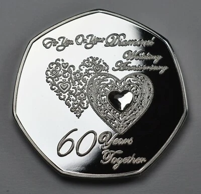£8.99 • Buy 60th DIAMOND WEDDING ANNIVERSARY Silver Gemstone Commemorative. Gift/Present 60