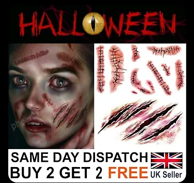 Halloween Latex Claw Scar And Stiches Prosthetic Dress Gory Makeup Tattoo • £2.99