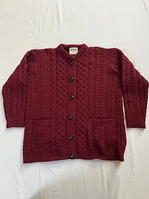 Vintage Kilronan Knitwear Fisherman Cardigan Sweater Merino Wool Red Medium • $43.20