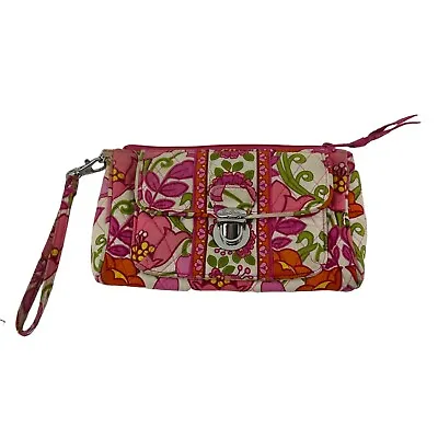 Vera Bradley Push Lock Wristlet Lilli Bell Pattern Pink Floral Small Bag Preppy  • $22