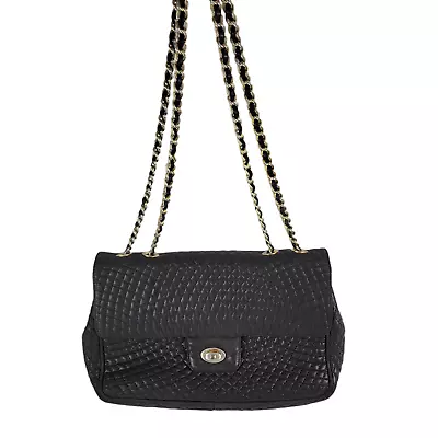 VTG BALLY Black Quilted Leather Bag Chain Strap Shoulder Crossbody Turn Lock • $75