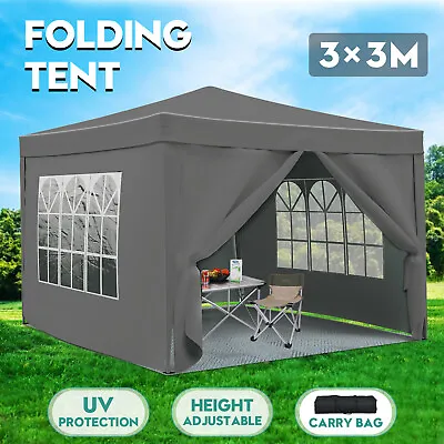 $129.90 • Buy 3x3M Folding Gazebo Pop Up Marquee Outdoor Canopy Camping Tent Side Wall&Window