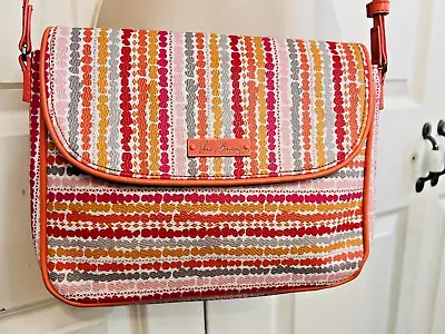 Vera Bradley Confetti Stripe Pink Sherbet Flap Crossbody Purse Bag Shoulder NICE • $17