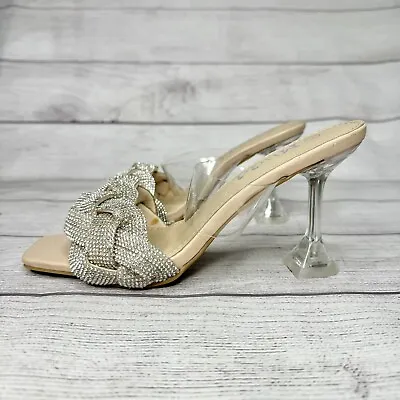 Mudd Silver Shiny Braided Squared Clear Heels Women's Size 6 • $23