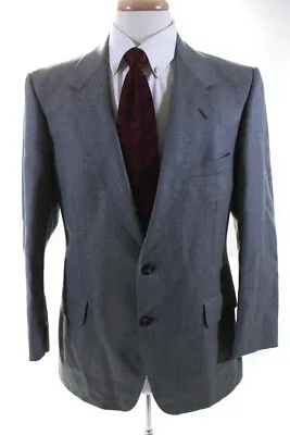 Magee Mens Plaid Two Button Blazer Jacket Gray Wool Size 40 • $60.99