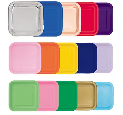 16x SQUARE Paper Party Plates 7  Plain Solid Colours Tableware | UK • £4.89