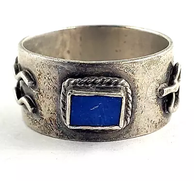 Vintage Sterling Silver Ring Size 8.25 Mens Band Blue Lapis Southwestern Symbols • $65