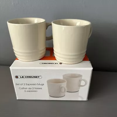 ⭐NEW TWO LE CREUSET Stoneware Espresso Cups Mugs Boxed  100ml  Almond New • £19.50