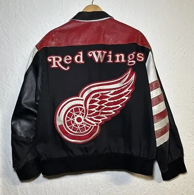 Vintage 90s Detroit Red Wings Jeff Hamilton JH NHL Hockey Leather Jacket | Large • $70