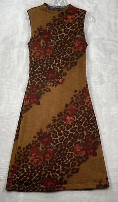 Heart Moon Star Dress Women Small? Multi-Colored Rose Flower Leopard Midi Rare • $38.99