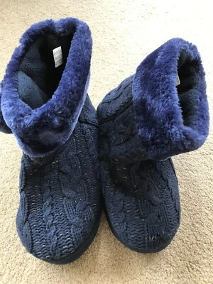 £3.50 • Buy Slipper Boots Size L (UK 6/7) Blue Cosy Pom Poms