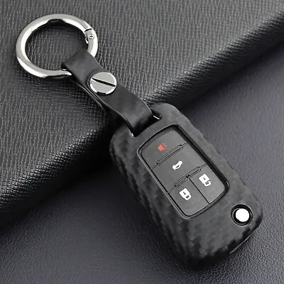 Flip Key Fob Case Cover Chain Ring For Chevrolet Cruze Malibu Buick Carbon Fiber • $9.19