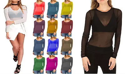 £6.99 • Buy Women Sheer Mesh T-shirt  Ladies Long Sleeve See Through Round Neck Stretchy Top