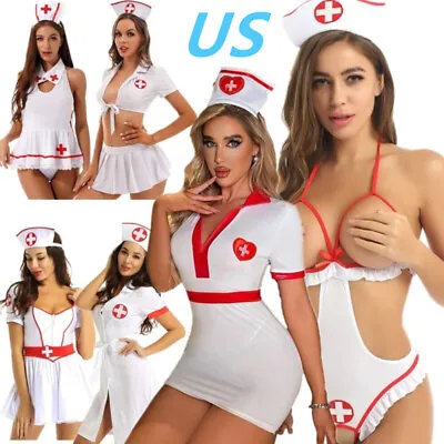 US Women's Sexy Nurse Cosplay Costume Doctor Role Play Uniform Dress Outfit  • $11.99