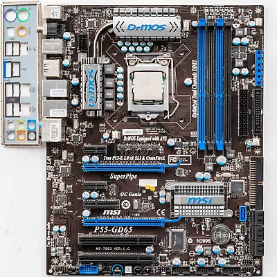 MSI P55-GD65 LGA1156 Motherboard ATX DDR3 P55 SLI Crossfire OC Genie I5-750 • $69