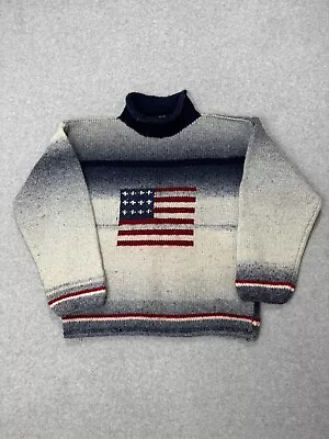 Vintage 90s Rare Hand Made In Ecuador 100% Wool Sweater Small American Flag • $32