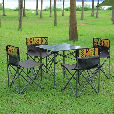 5x Camping Foldable Table Chairs Set Outdoor Backyard BBQ Fishing Camp Furniture • £56.95