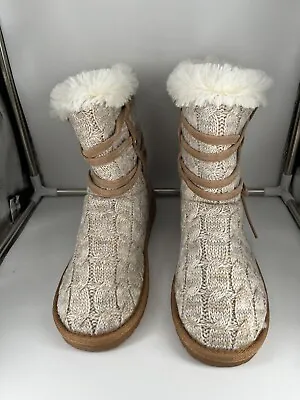 Muk Luks CAMILA Cable Knit Taupe Pull On Lined Boots 15025 Women 9 NWT (LK) • $18.99