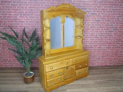 Miniature CLOSEOUT Vintage Dresser Oak Chest Of Drawers With Hutch  1:12 • $10.99