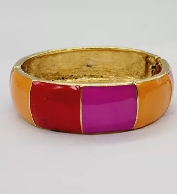 Chunky Pink Orange Red Enamel Hinged Bracelet ART DECO Runway Statement Vintage • $16.19