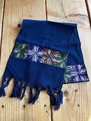 Maya Mexican Chiapas Navy Rectangle Embroidered Table Runner Long Scarf 11x50In • $16