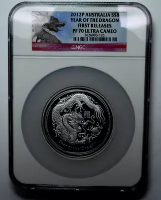 2012P 5 OZ 999 SILVER AUSTRALIA Lunar $8 YEAR OF THE DRAGON NGC PF70 ULTRA CAMEO • $449.99