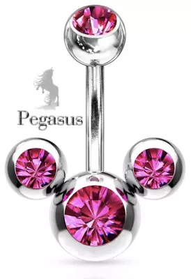 £7.99 • Buy NEW & SEALED - Hot Pink  Mickey Mouse  Crystal Belly Navel Bar Barbell