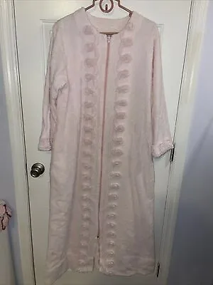 Vintage Stan Herman Chenille Long Robe Pink Cotton Size Large • $55