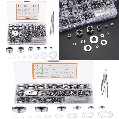 Metric Hex Lock Nuts With Flat Washers Assortment Kit Stainless Steel 980 Pcs  • $16.31