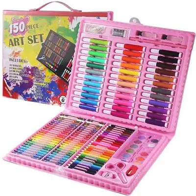 150pcs Drawing Pencils Art Set Kids Crayons Watercolors Oil Pastel Pink Case  • £12.99