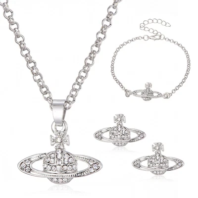 £6.99 • Buy 4pcs Crystal Saturn Heart Orb Set Necklace + Bracelet + Earrings Pendant Chains
