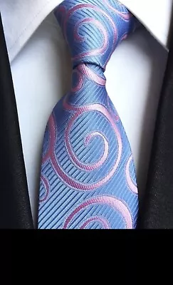 NEW MENS SILK Neck Tie Blue Pink Stripes Wedding Party Prom Ties • $13.98