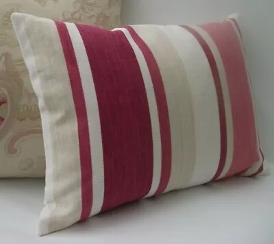 Laura Ashley Awning Stripe Cranberry Red Cushion Cover Plain Or Striped Back • £16.95