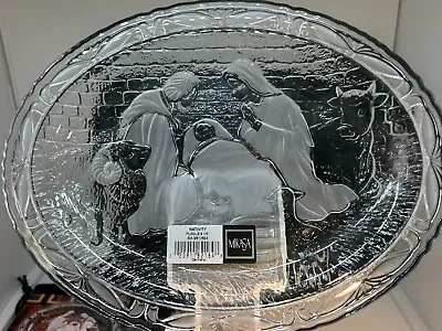 Vintage Mikasa Nativity Oval Glass Plate 9  Christmas Etched Glass Crystal • $8.99