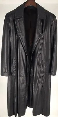 Zilli Black Leather Full Length Overcoat Belted Trench Coat Squirrel Lined S-M • $2000