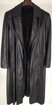 Zilli Black Leather Full Length Overcoat Belted Trench Coat Squirrel Lined Small • $118.50