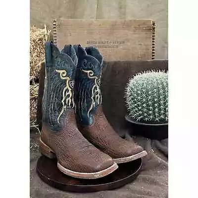 Ariat Men - Size 10.5EE - Brown/Blue Hippo Print Square Toe Cowboy Boots  • $56