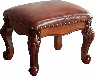 Foot Stool Ottoman Rest Microfiber Leather Upholstered Small Red Brown  • $144.98