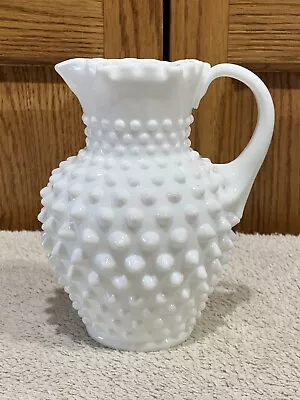 Vintage Hobnail Milk Glass Ruffled Rim Pitcher 5.5” • $15