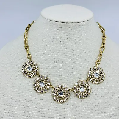 J. Crew Statement Necklace Rhinestone Flower Medallion Gold Tone Estate Jewelry • $21.21