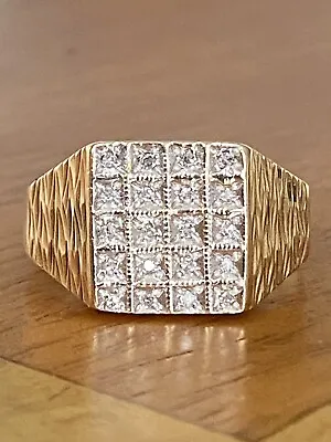 Vintage Gents 9ct Gold & Diamond Signet Ring ~Size Y ~ 4.8g ~ Fabulous!! • £249