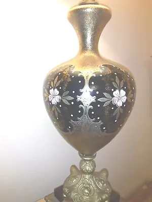  40  Vintage Moser Bohemian Amethist Art Glass Lamp Ornate Spelter/ Marble Base  • $749